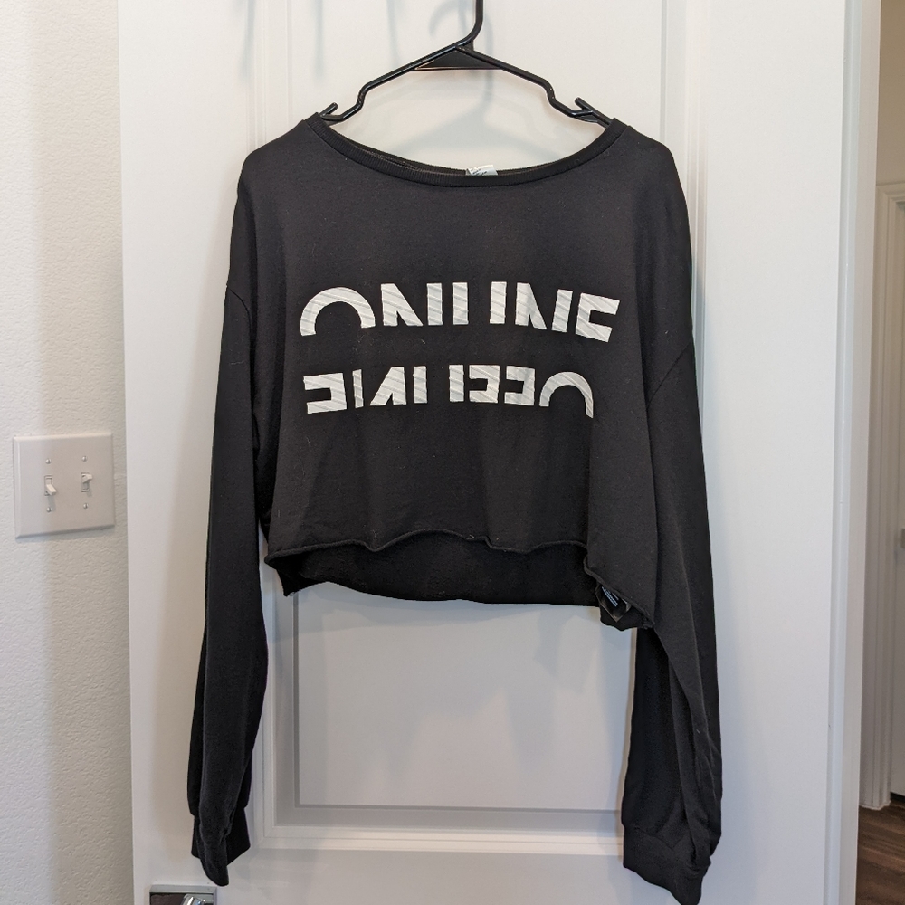 H&M Black Cropped Oversized Long Sleeve Shirt L